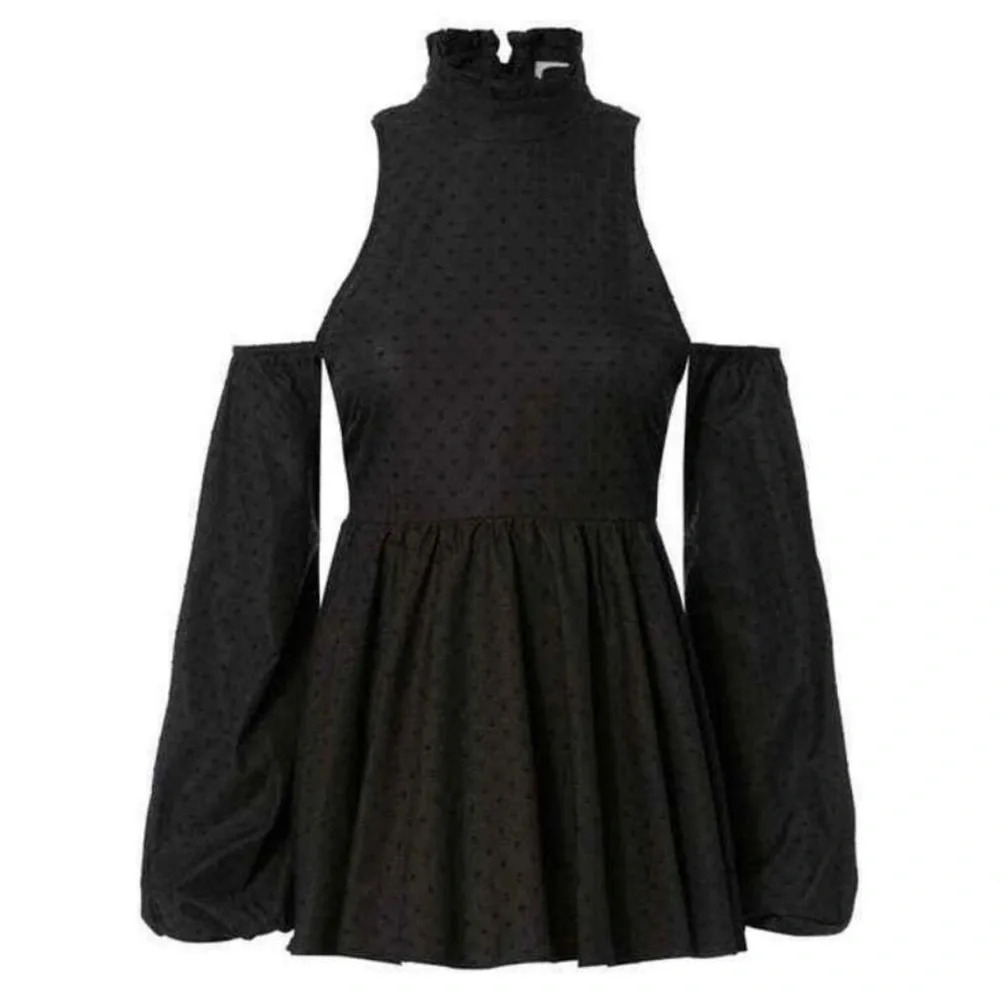 Caroline Constas Mock Neck bell Sleeve Blouse cold shoulders peplum black XS